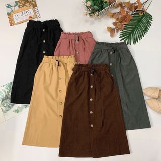 Chân váy midi nút kèm belt Chất dạ len gân dày đẹp vintage nè giá sỉ