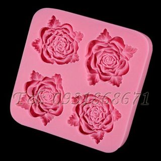 Khuôn rau câu silicon 4 hoa hồng kèm lá - Mã số 25