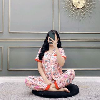 set bộ satin lụa tay ngắn