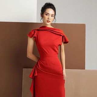 ĐẦM LAI XÉO CỔ VÀ TAY XẾP LY LỚN MS 2392