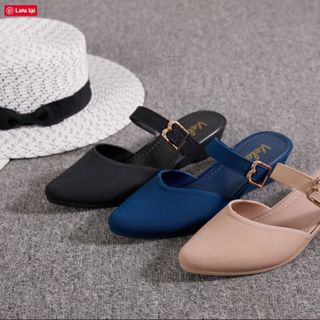 Giầy nhựa nữ đi mưa đế xuồng hở gót quai ngang chốt khóa bít mũi gân tăm đẹp giá rẻ GNN14
