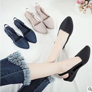 Giầy nhựa nữ đi mưa đế xuồng hở gót quai hậu quai sau bít mũi kẻ trám đẹp giá rẻ GNN15