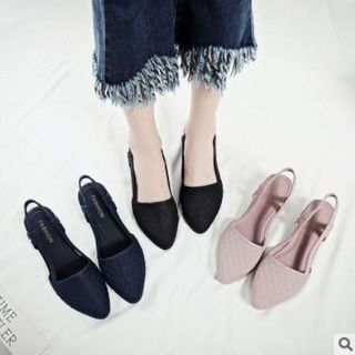 Giầy nhựa nữ đi mưa đế xuồng hở gót quai hậu quai sau bít mũi kẻ trám đẹp giá rẻ GNN15