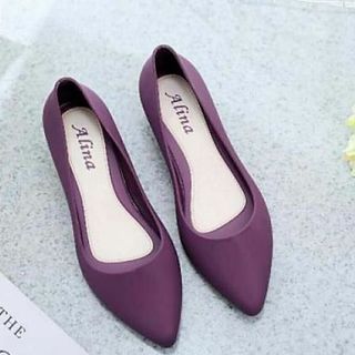 Giầy nhựa dẻo thơm thời trang cao cấp đế xuồng mũi nhọn trơn không nơ đi mưa nữ GNN18