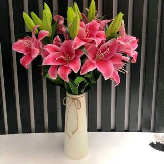 Hoa Giả Hoa Lụa - HOA LY HOA LILY PHỦ SÁP CAO CẤP Dài 79cm