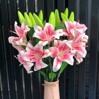 Hoa Giả Hoa Lụa - HOA LY HOA LILY PHỦ SÁP CAO CẤP Dài 79cm