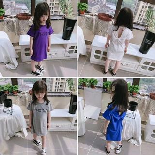 Váy suông thun cotton xoắn chéo hỡ lưng bé gái thời trang quảng châu giá sỉ