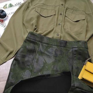 Set váy quần sm xanh rêu màu lính