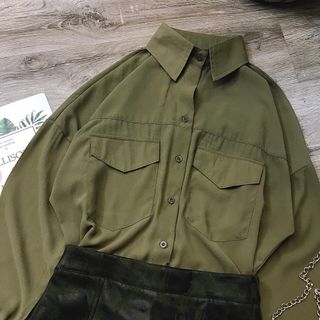 Set váy quần sm xanh rêu màu lính