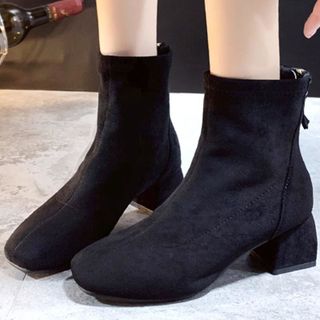 Giày boot nữ cổ cao vải dày nhung mịn thoáng không hầm chânphong cách châu âu-850