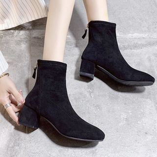 Giày boot nữ cổ cao vải dày nhung mịn thoáng không hầm chânphong cách châu âu-850