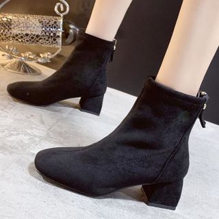 Giày boot nữ cổ cao vải dày nhung mịn thoáng không hầm chânphong cách châu âu-850