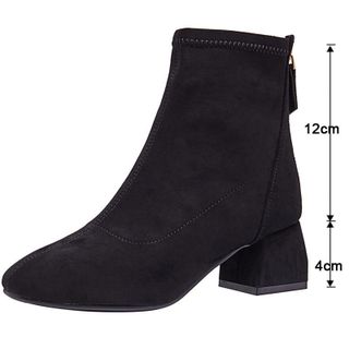 Giày boot nữ cổ cao vải dày nhung mịn thoáng không hầm chânphong cách châu âu-850