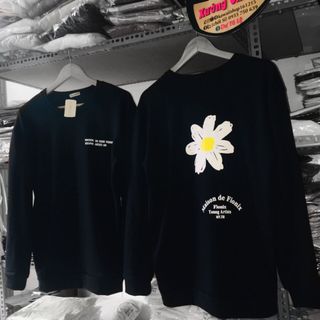 Áo sweater nỉ chui in hoa cúc form bao trùm mông rộng dài