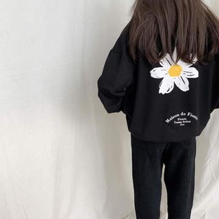 Áo sweater nỉ chui in hoa cúc form bao trùm mông rộng dài