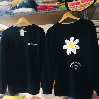 Áo sweater nỉ chui in hoa cúc form bao trùm mông rộng dài