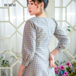 Đầm sọc 2 lớp 5 nút trước