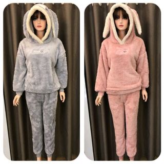 Đồ bộ mặc nhà pijama tdqd có nón tay thỏ nỉ bông quảng châu giá sỉ