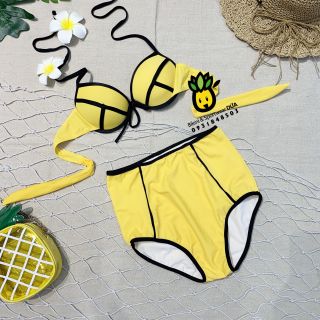 Bikini 2 mảnh cạp cao màu vàng sọc đen