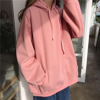 Áo hoodie trơn màu hồng