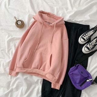 Áo hoodie trơn màu hồng