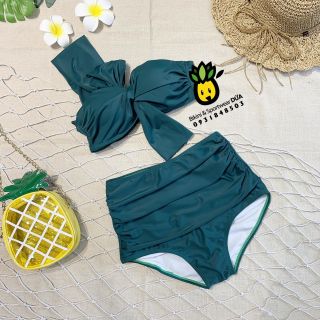Bikini cheo vai xanh cổ vịt