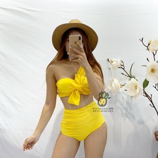 Bikini nơ ngực chéo vai màu vàng