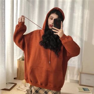 Áo hoodie trơn màu cam