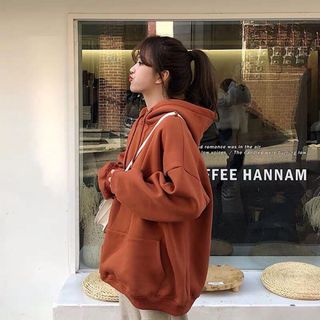 Áo hoodie trơn màu cam