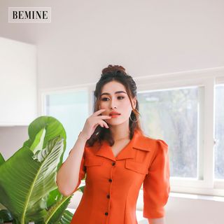 Đầm cam cổ vest giá sỉ