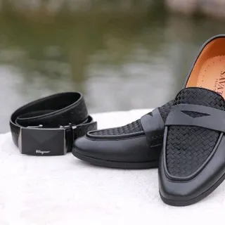 GIÀY LƯỜI NAM Ô VUÔNG CHẤT DA BÒ THẬT
