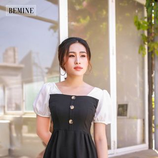 Đầm đen tay phối trắng