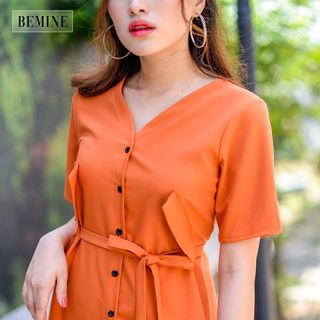 Đầm cam 2 túi cột eo