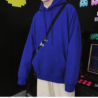 Áo hoodie trơn màu xanh bích