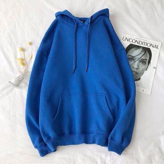 Áo hoodie trơn màu xanh bích