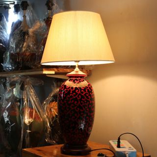 Đèn Gốm họa tiết sen cỡ S3- Hàng thủ công Việt Nam