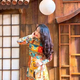set áo dài họa tiết nhập