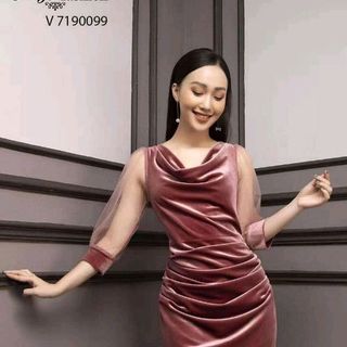 Váy nhung cổ đổ