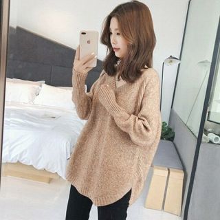 ÁO len Mỏng Tay dài cổ tim tà bầu
