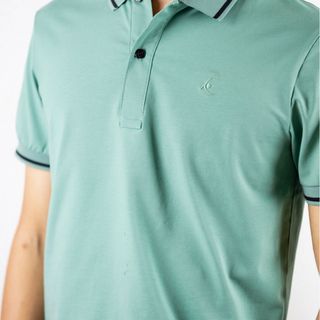 Áo thun nam cổ bẻ viền kẻ đen màu xanh ngọc đậm BRIOPT002