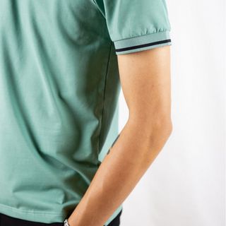 Áo thun nam cổ bẻ viền kẻ đen màu xanh ngọc đậm BRIOPT002