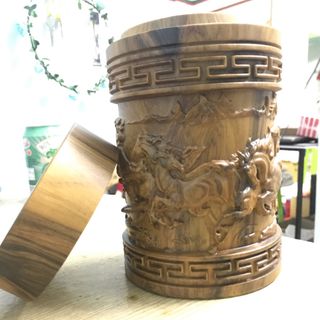 Hộp Đựng Trà gỗ Bách Xanh Bát Mã
