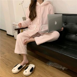 Pijama đồ bộ mặc nhà tdqd nón tai thỏ nỉ bông cao cấp giá sỉ