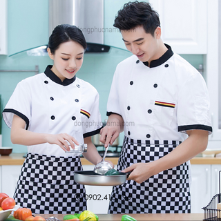 Áo đầu bếp ngắn tay cổ đứng thời trang cho nam nữ