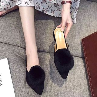 Guốc nữ chất da lộn gắn lông đế 3p