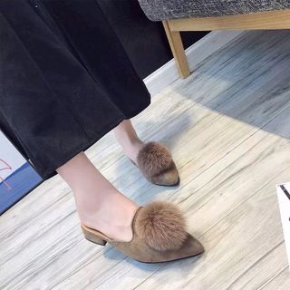 Guốc nữ chất da lộn gắn lông đế 3p