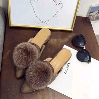 Guốc nữ chất da lộn gắn lông đế 3p