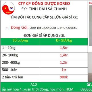 tinh dầu sả chanh sản xuất tại KOREO cung cấp giá sỉ toàn quốc số luong giá sỉ