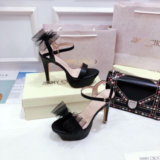 Giày sandal cao gót đính nơ tháo rời
