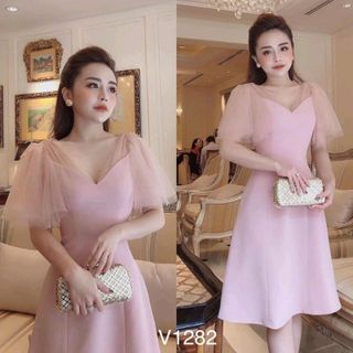 đầm thiết kế dáng xòe hồng